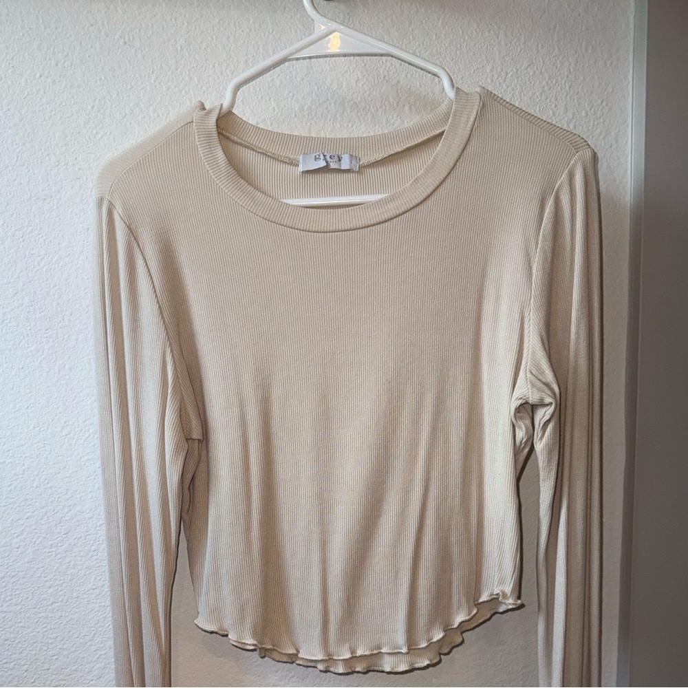 Cream Long Sleeve Ribbed Top